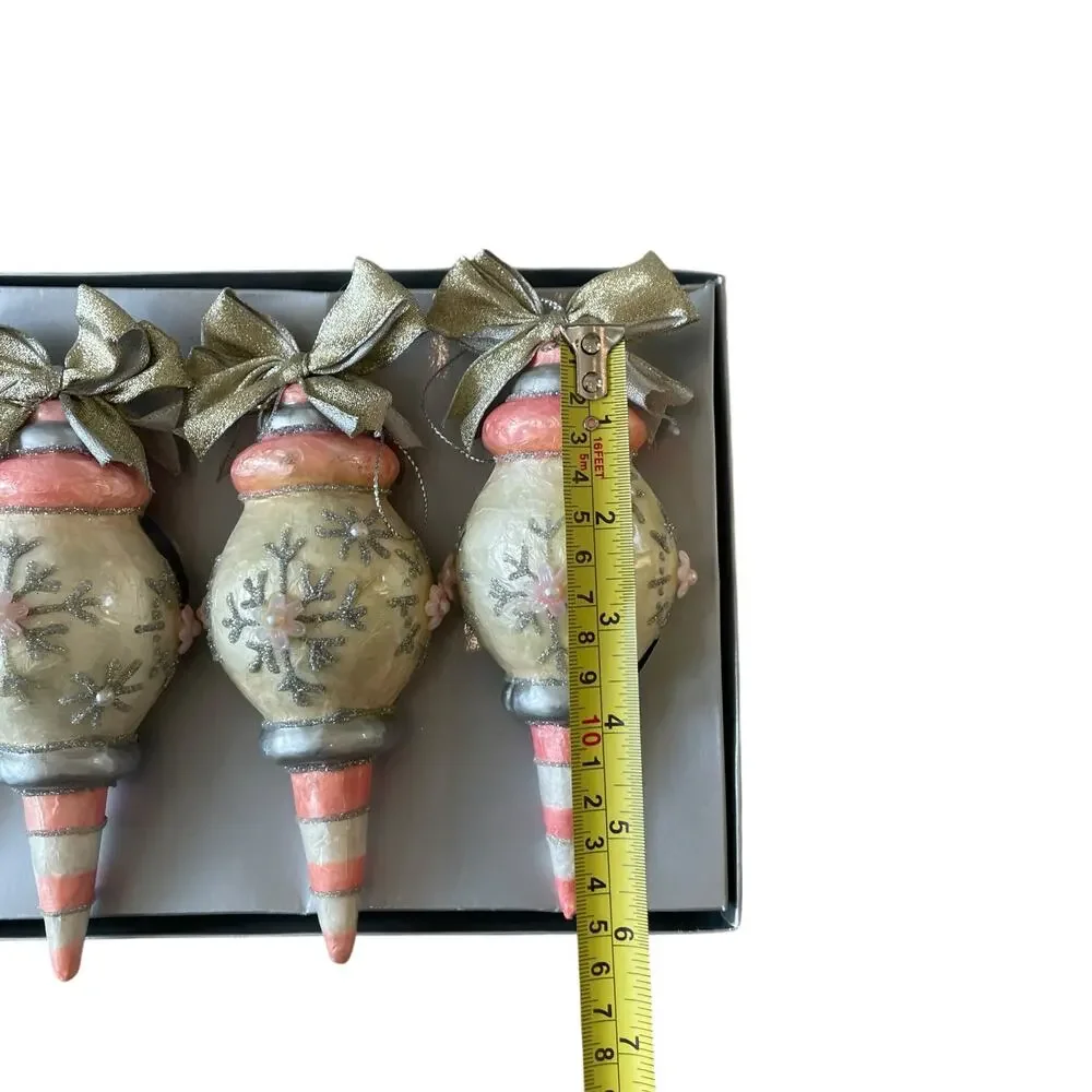 RETIRED Mackenzie-Childs Home Sweet Snow Capiz Ornament Set of 3 NEW